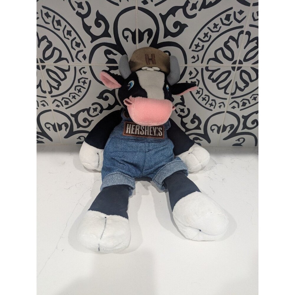 Plush Hershey's Milk Chocolate Cow Mascot in Overalls 14" Stuffed Animal